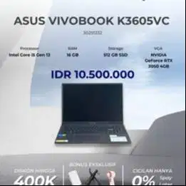 LAPTOP ASUS VIVOBOOK K3605VC-I535B1T CORE I5 GEN 13 RAM 16GB SSD 512GB