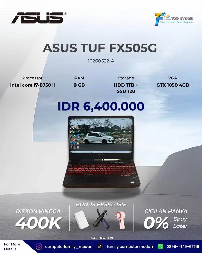 LAPTOP ASUS TUF GAMING FX505GD INTEL CORE I7 8750H HDD 1TB SSD 128/8GB