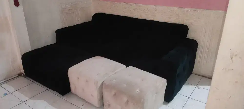 sofa L minimalis + 2 puff | nyaman, kokoh , siap paka | harga nego