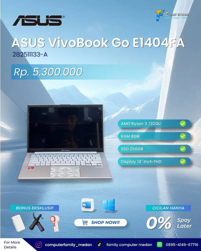 LAPTOP ASUS VIVOBOOK GO E1404FA AMD RYZEN 3-7320U RAM 8GB SSD 256GB NO