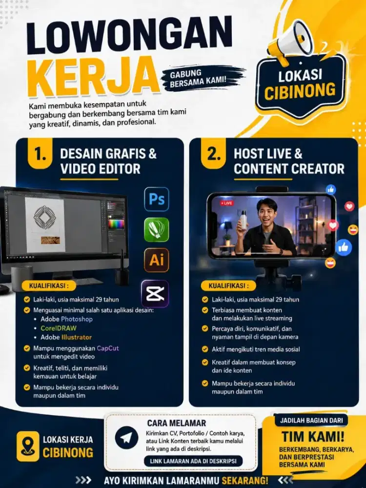 Lowongan Kerja Editor Foto& Video dan Host Live