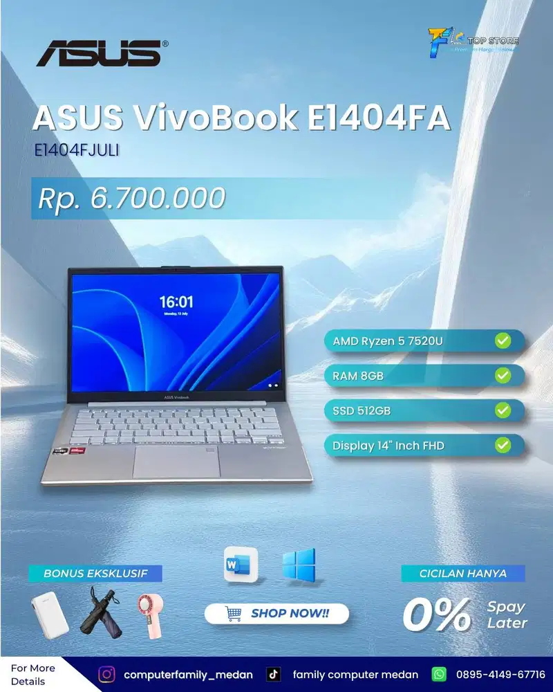 LAPTOP ASUS E1404FA-FHD556 14INCH FHD RYZEN 5-7520U RAM 8GB SSD 512GB