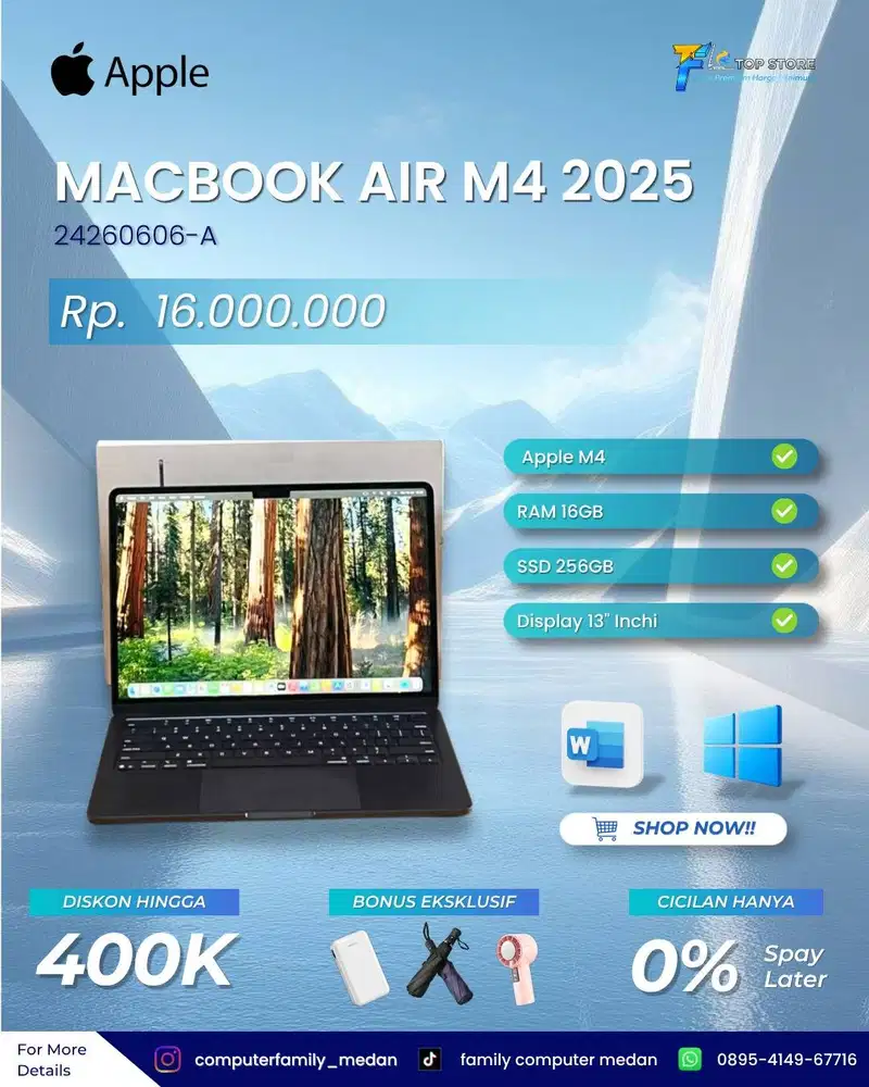 MACBOOK APPLE  AIR M4 2025 RAM 16GB SSD 256GB GARANSI IBOX JANUARI 202