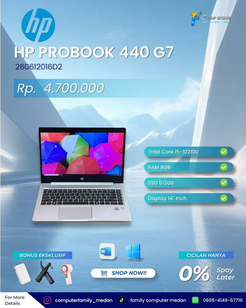 LAPTOP HP PROBOOK 440 G7 CORE I5 10210U RAM 8GB SSD 256GB FINGER