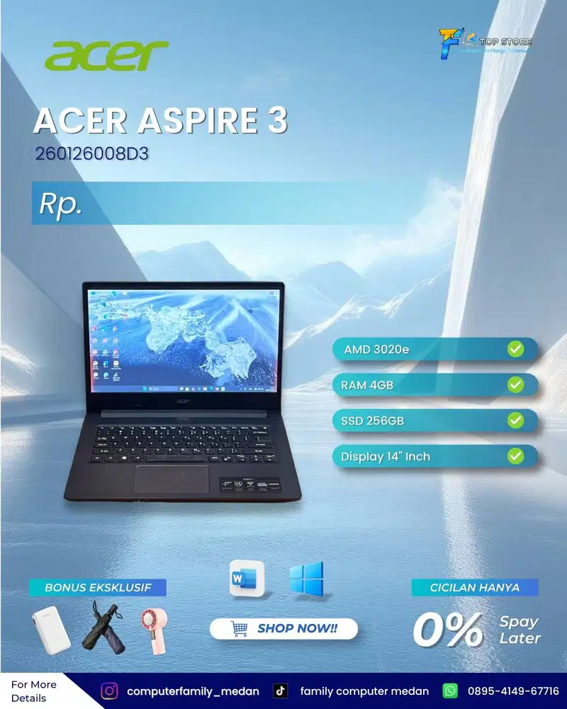 LAPTOP ACER ASPIRE A314-22 AMD 3020E RAM 4GB SSD 256GB