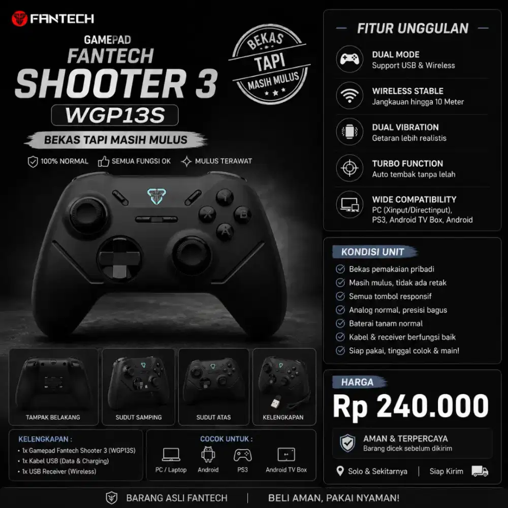 Fantech Shooter 3 WG P13S Wireless Gamepad Original Bekas Mulus,