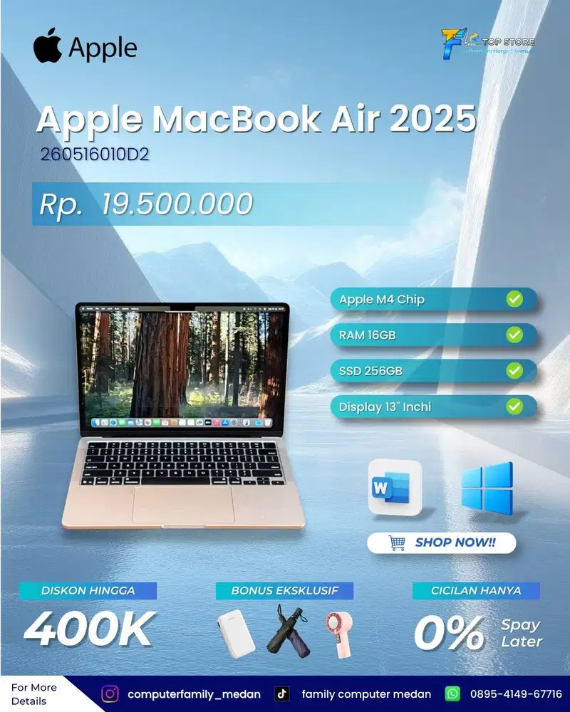 MACBOOK APPLE  AIR M4 2025 RAM 16GB SSD 256GB GARANSI IBOX JANUARI
