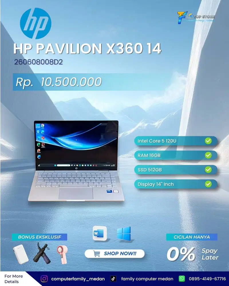 HP PAVILION X360 TOUCHSCREEN 14-EK2111TU INTEL CORE I5-120U RAM 16GB S