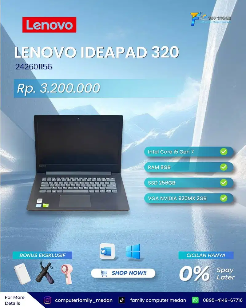 LENOVO IDEAPAD 320 CORE I5 GEN 7 RAM 8GB SSD 256GB NVIDIA 920MX 2GB
