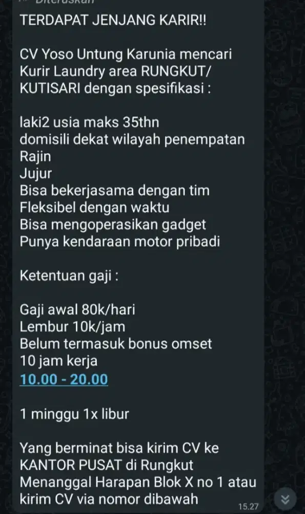 di cari kurir yang serius