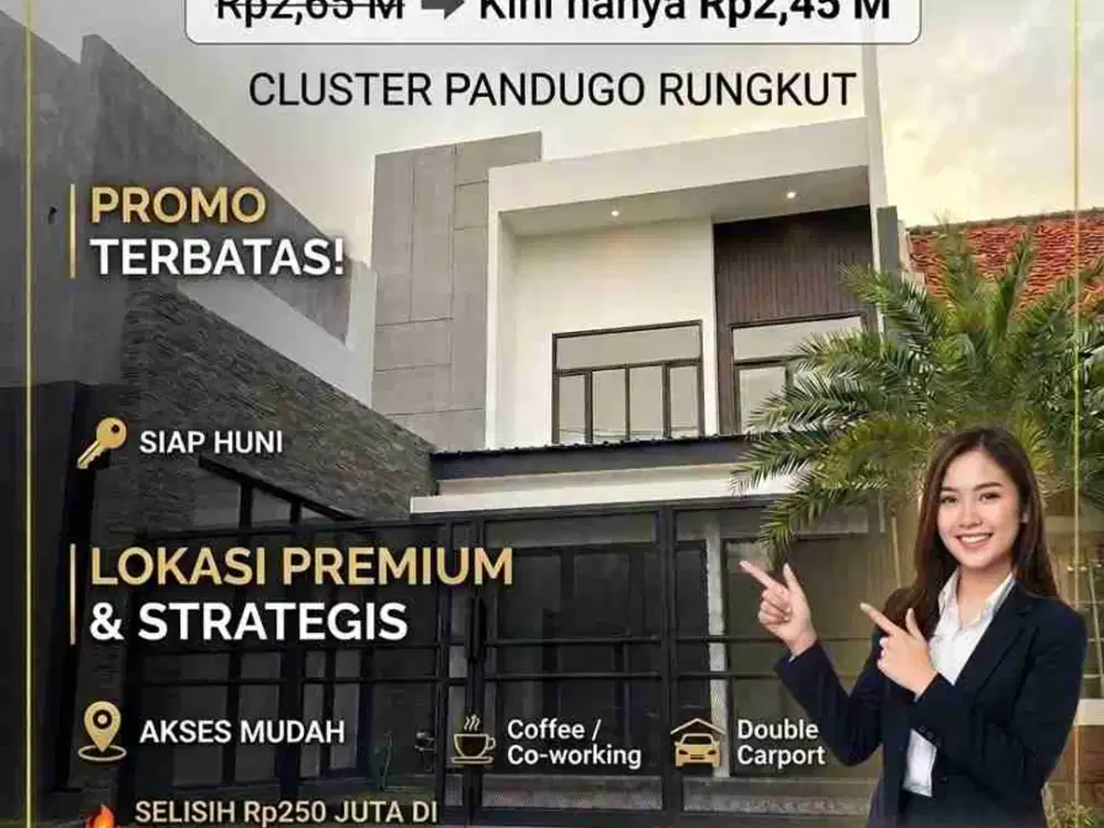 RUMAH BARU 2 LANTAI SIAP HUNI DIJUAL MURAH MINIMALIS LOKASI DI PANDUGO, KEC. RUNGKUT