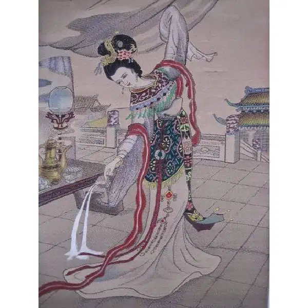 Vintage antik lukisan sulaman kain dan benang sutera Chinese classic