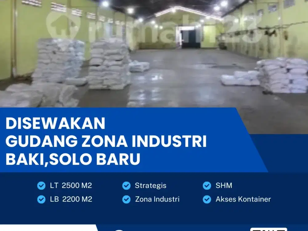Disewakan Gudang  Industri Lokasi Super Strategis Solo Baru Luas 2500m2
