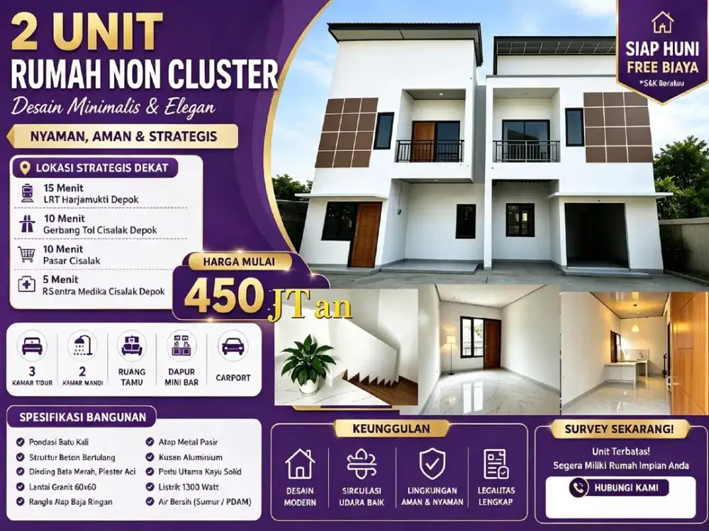 2 Unit Rumah New Siap Huni Dekat Gerbang Tol Cisalak Depok