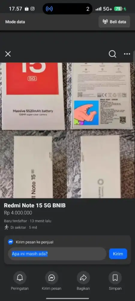 Redmi Note 15 5G 8/256 BNIB