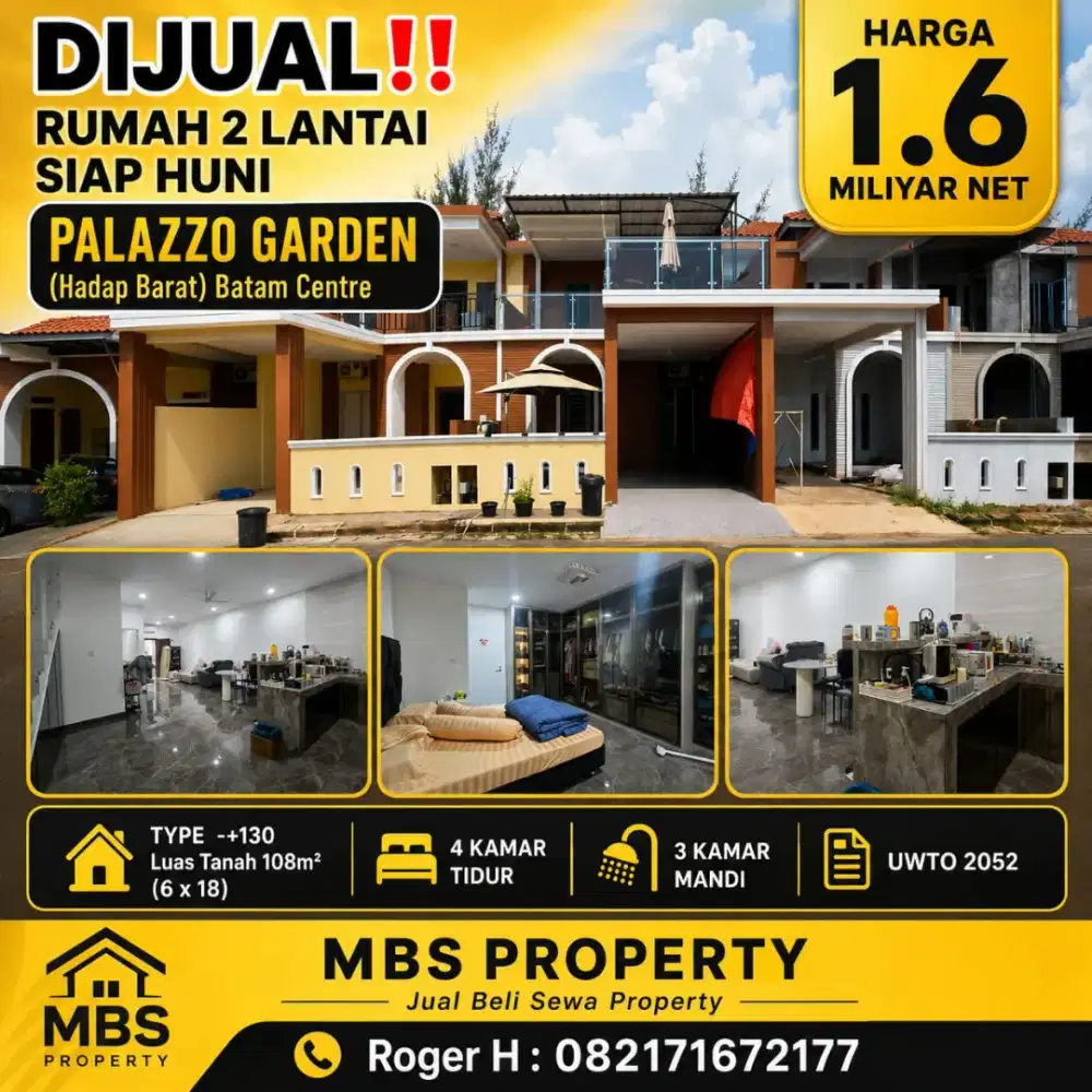 DIJUAL
Rumah 2Lantai Siap Huni PALAZZO GARDEN (