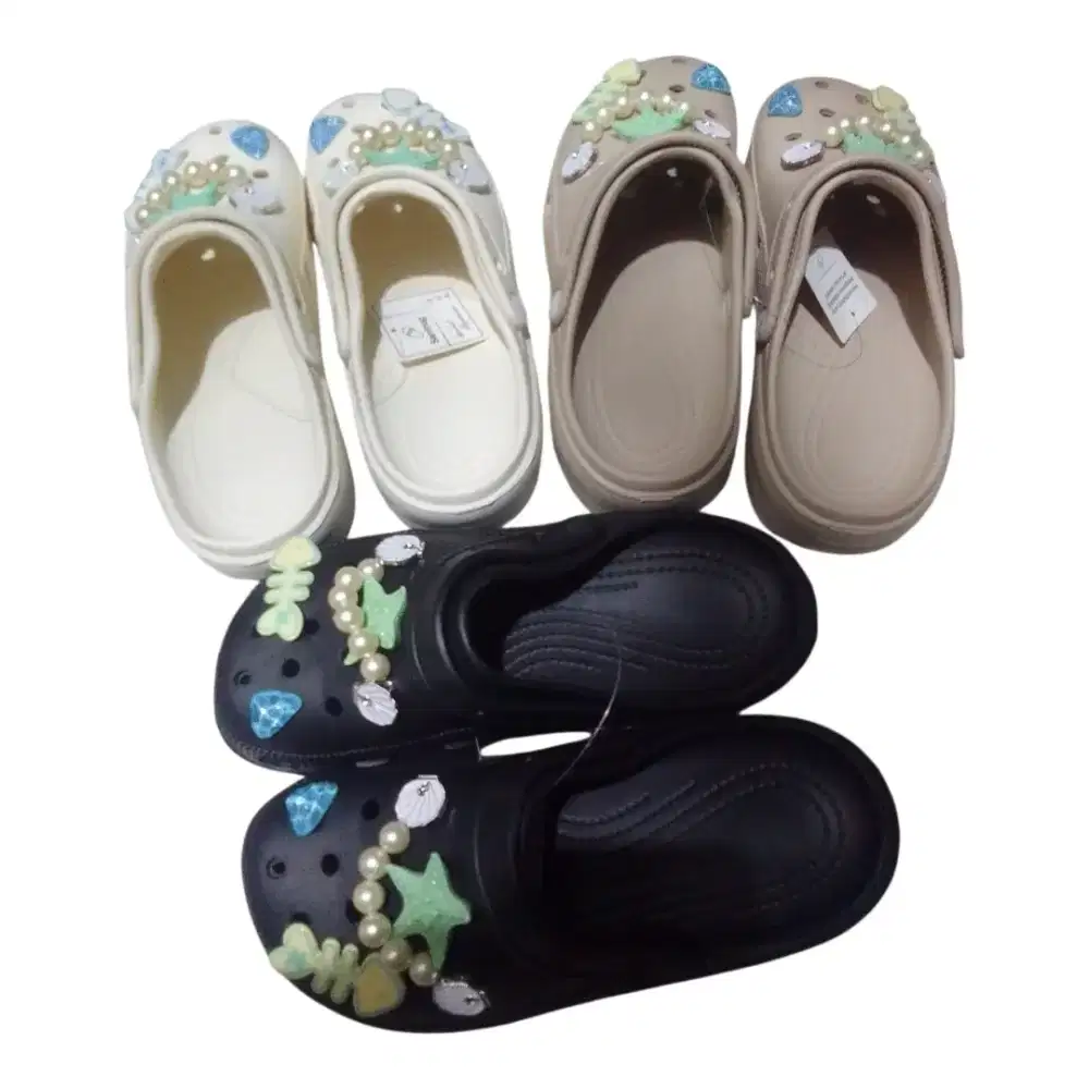 Sandal Baim Wanita Wedges Tebal / Sandal Kodok Selop Karet Empuk Hias