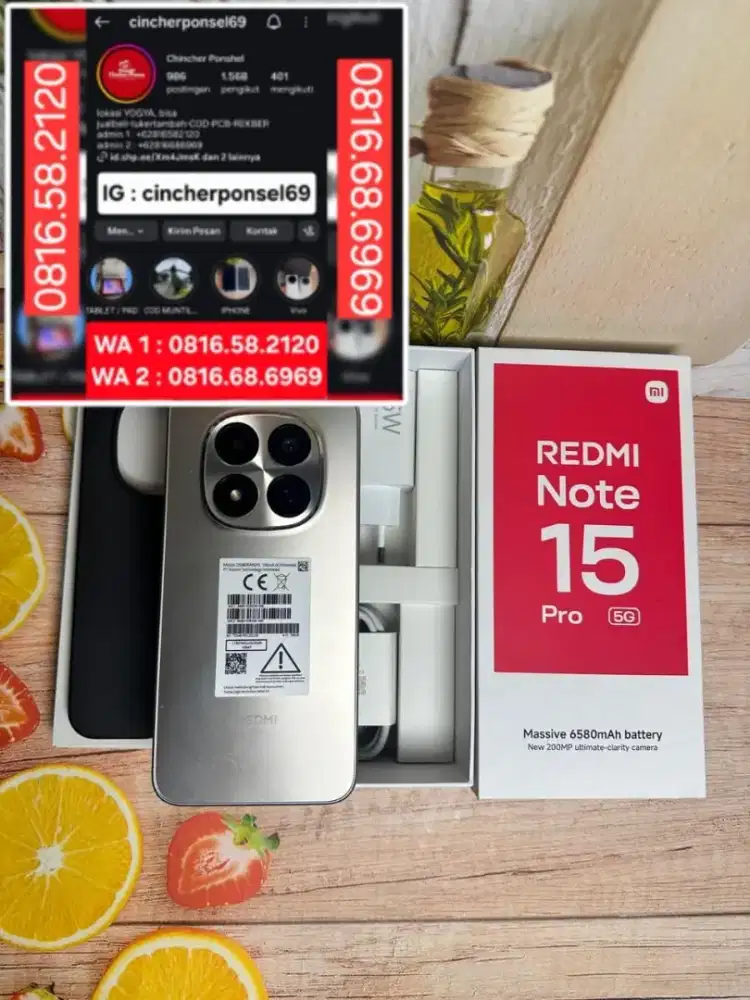 Jual hp LIKENEW redmi note 15 pro 5g 8/256 grns ampe JUNI 2027
