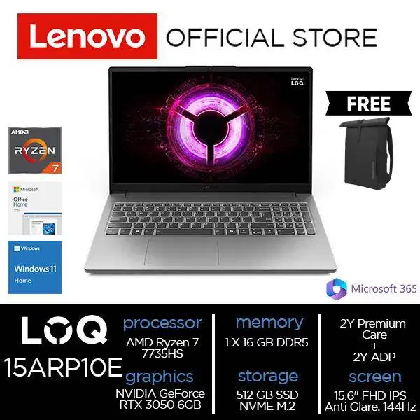 Promo laptop BARU LOQ Ryzen 7 gen 7 Ram 16GB SSD 512GB RTX3050