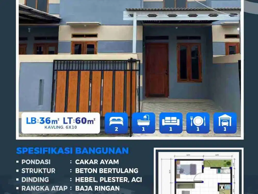 DI JUAL CEPAT, RUMAH 165 JT SUDAH FREE CANOPY, PAGAR, AIR SATELIT, TOREN AIR DAN AJB