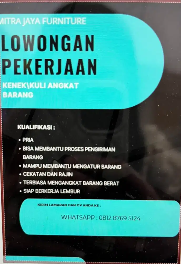 Dicari kuli angkut / kenek toko