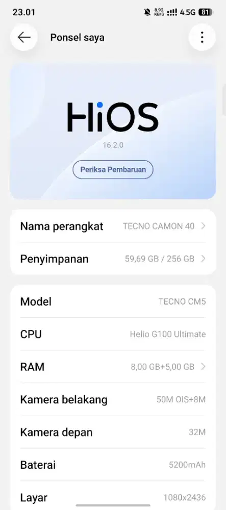 Tecno camon 40 8/256 fullset garansi resmi