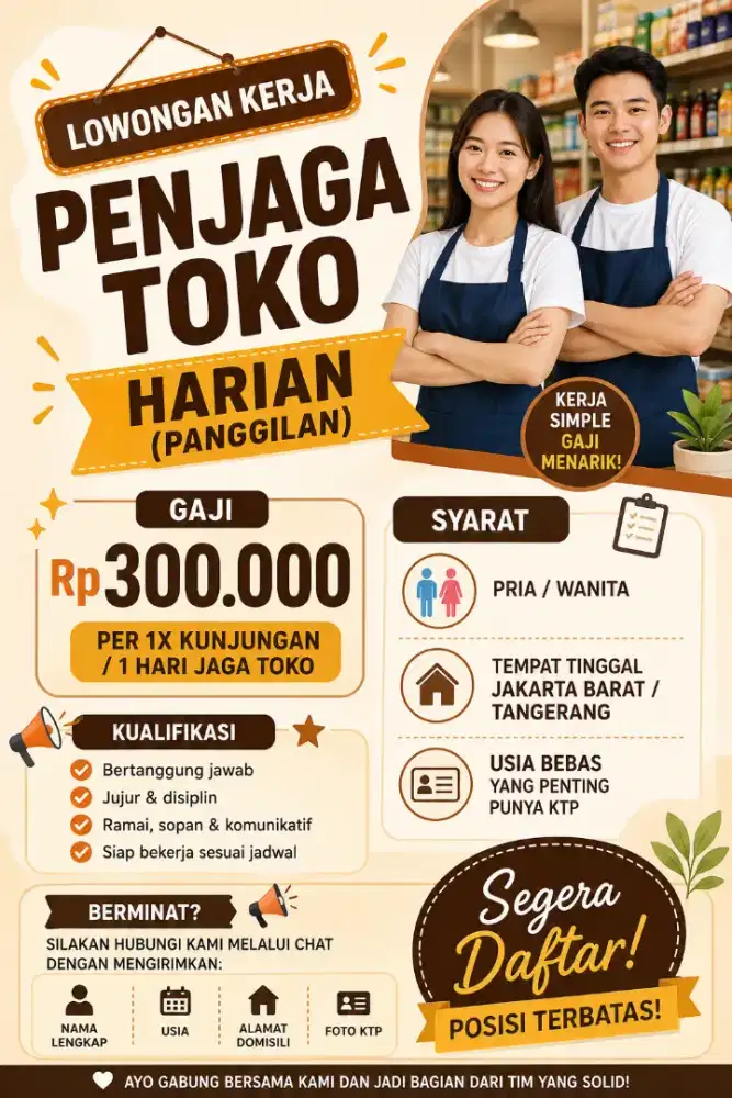 Lowongan Kerja Bantu Jaga Toko Panggilan (Harian)