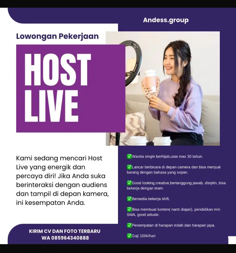 Lowongan host live khusus area harapan indah bekasi