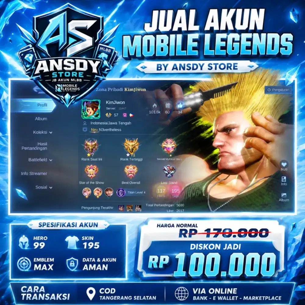 JUAL AKUN MLBB SKIN 195 HERO 102 EMBLEM MAX