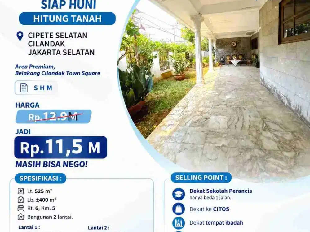 Update Harga 
4-246 TERMURAH DIJUAL RUMAH LAMA SIAP HUNI  HITUNG TANAH DI CIPETE SELATAN, CILANDAK, JKT SELATAN.