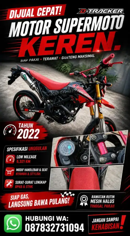 Kawasaki D-Tracker 150 Tahun 2022 Low KM 6rb Siap Pakai Mulus