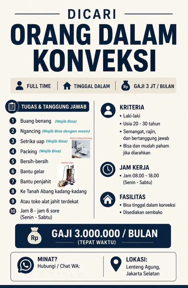 Dicari Finishing Konveksi