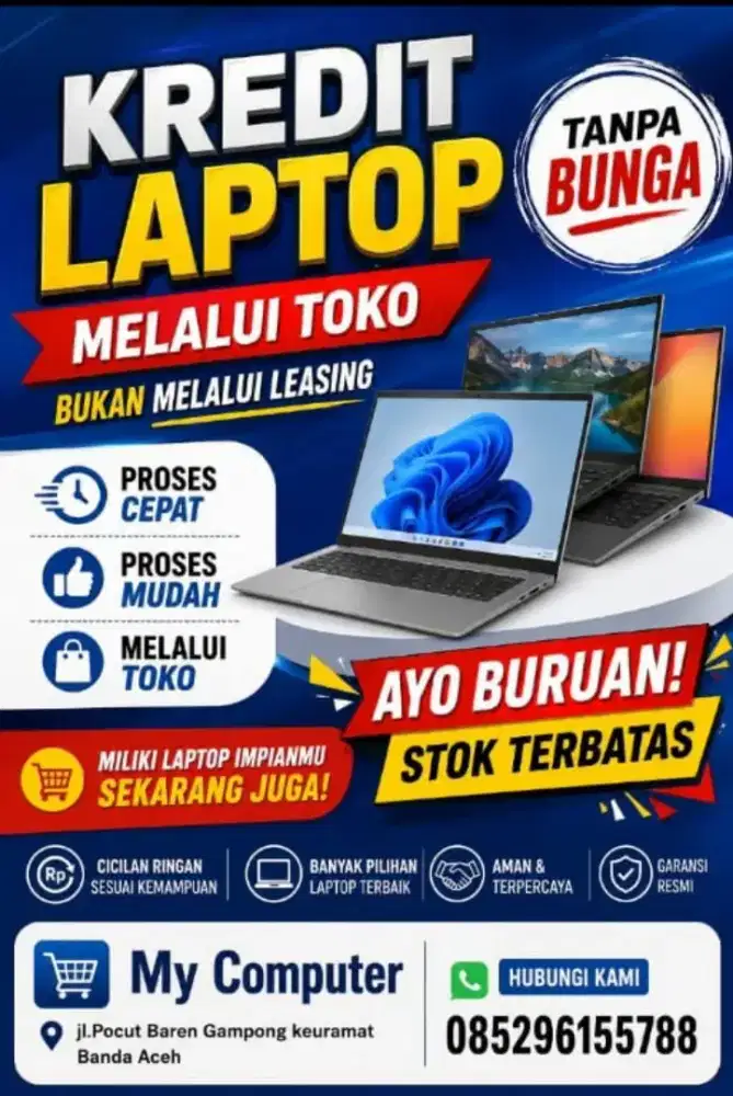 Kredit laptop baru dan second untuk semua merek