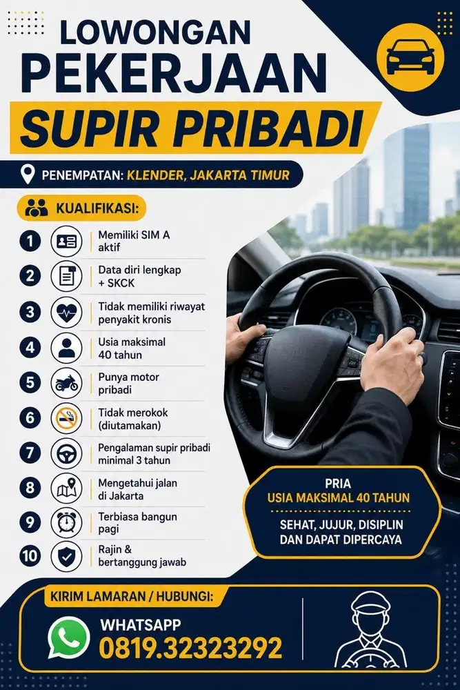 Dibutuhkan SUPIR PRIBADI