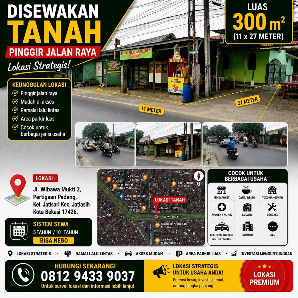 DISEWAKAN TANAH STRATEGIS PINGGIR JALAN RAYA –  PERTIGAAN PADANG