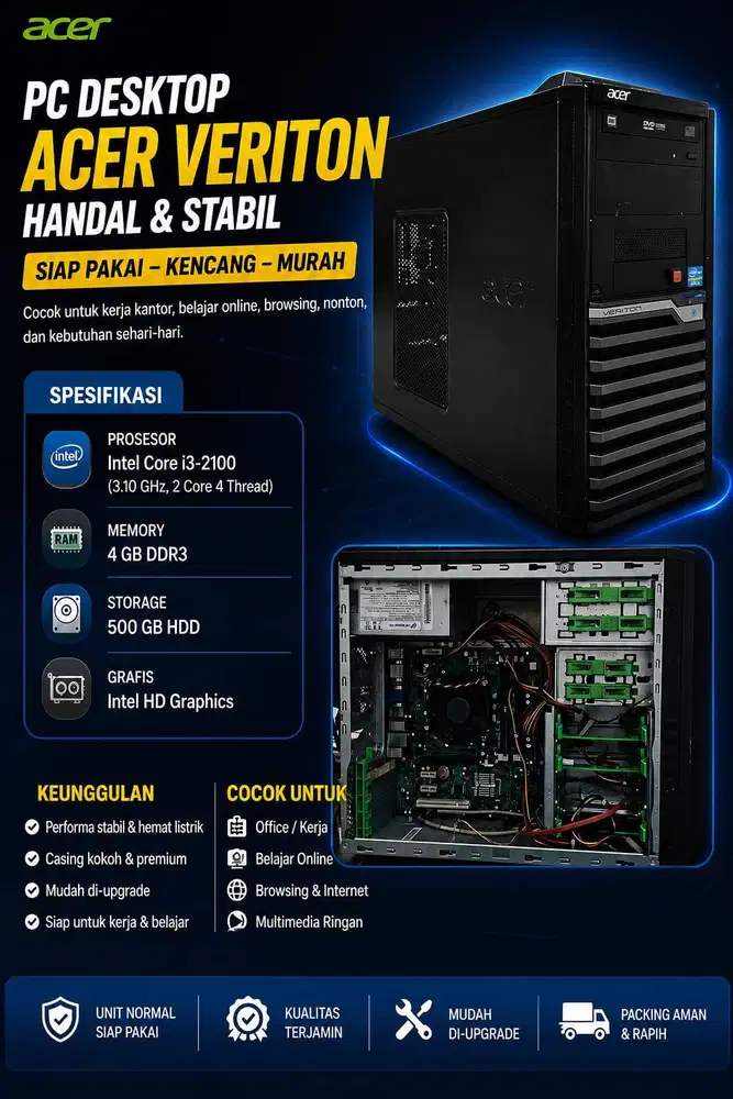 Cpu Acer i3 4gb hdd500gb lancar siap pakai