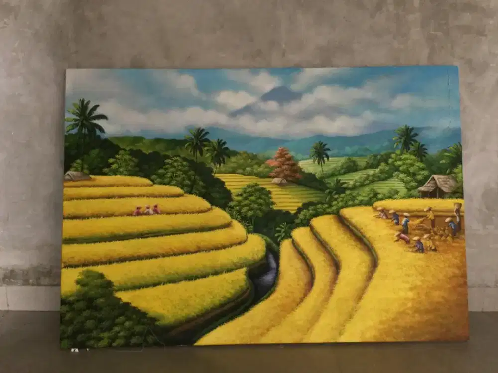 Dijual lukisan kanvas pemandangan sawah 90x130 cm