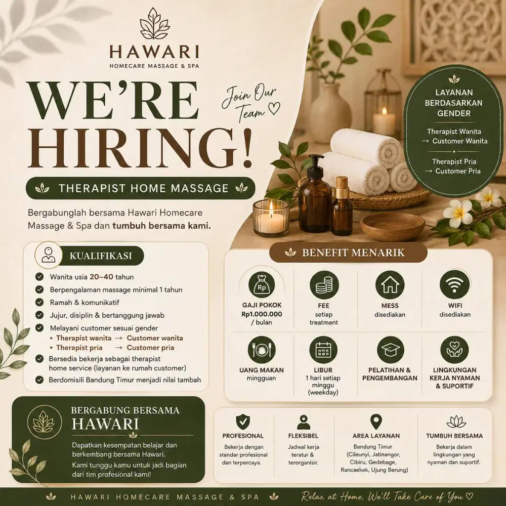 LOWONGAN KERJA THERAPIST HOME MASSAGE – BANDUNG