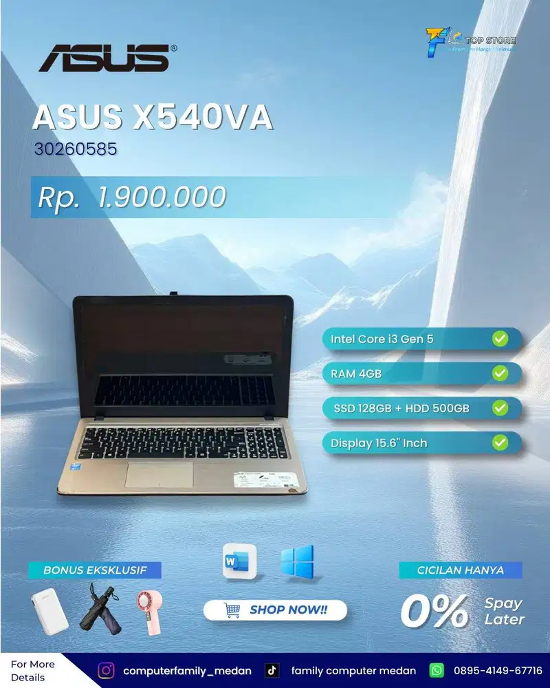 ASUS X540VA CORE I3GEN 5 RAM 4GB 128GB + HDD 500GB
