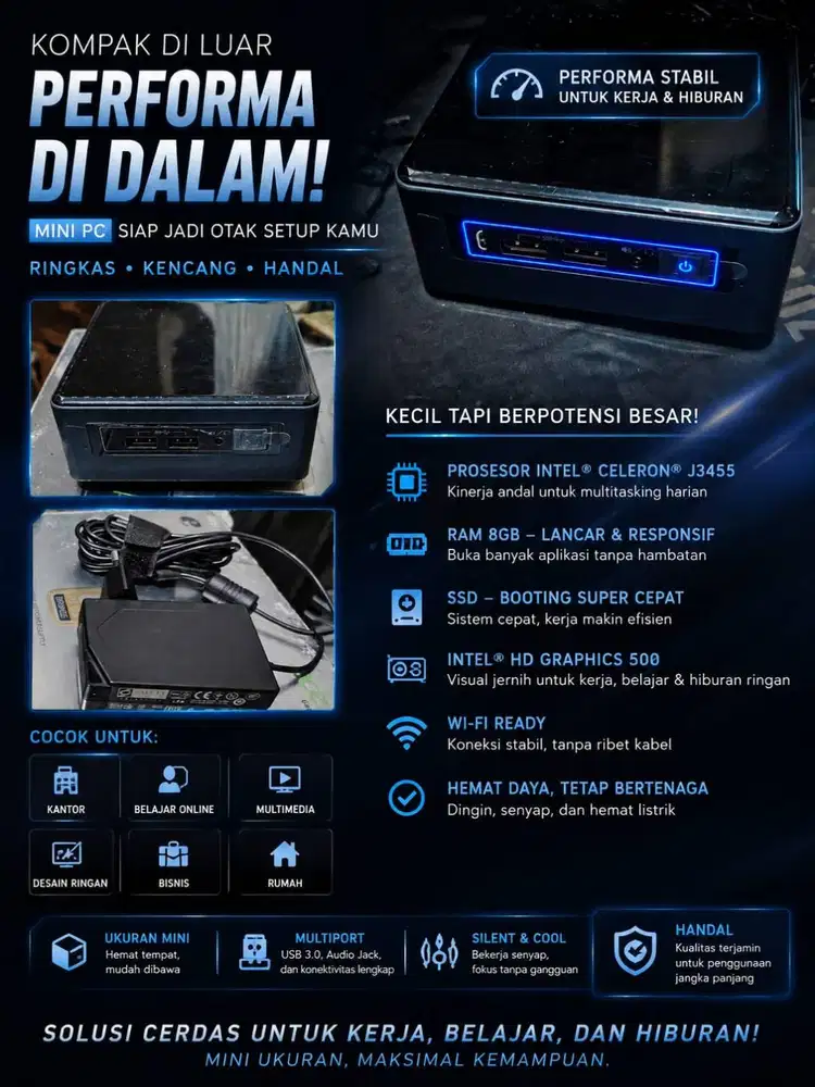 Mini PC Celeron J3455 4 Core 8Gb SSD 120Gb