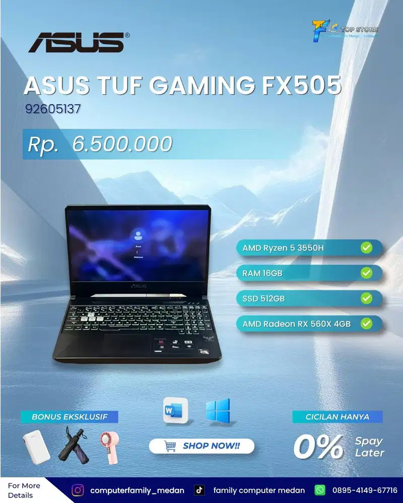 ASUS TUF GAMING FX505DY AMD RYZEN 5-3550H RAM 16GB SSD 512GB AMD RX 4G