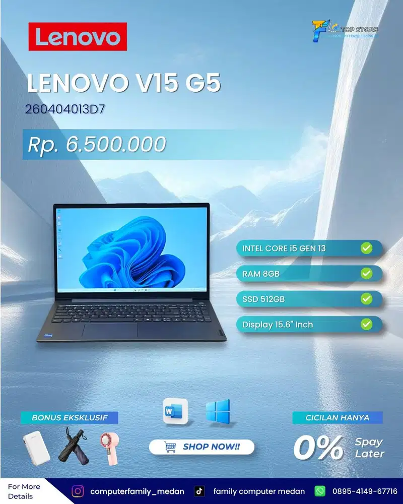 LENOVO V15 G5IRL GARANSI RESMI 6BULAN CORE I5 GEN 13TH RAM 8GB SSD 512