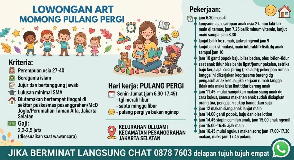 LOWONGAN ART MOMONG PULANG PERGI KELURAHAN ULUJAMI PESANGGRAHAN JAKSEL