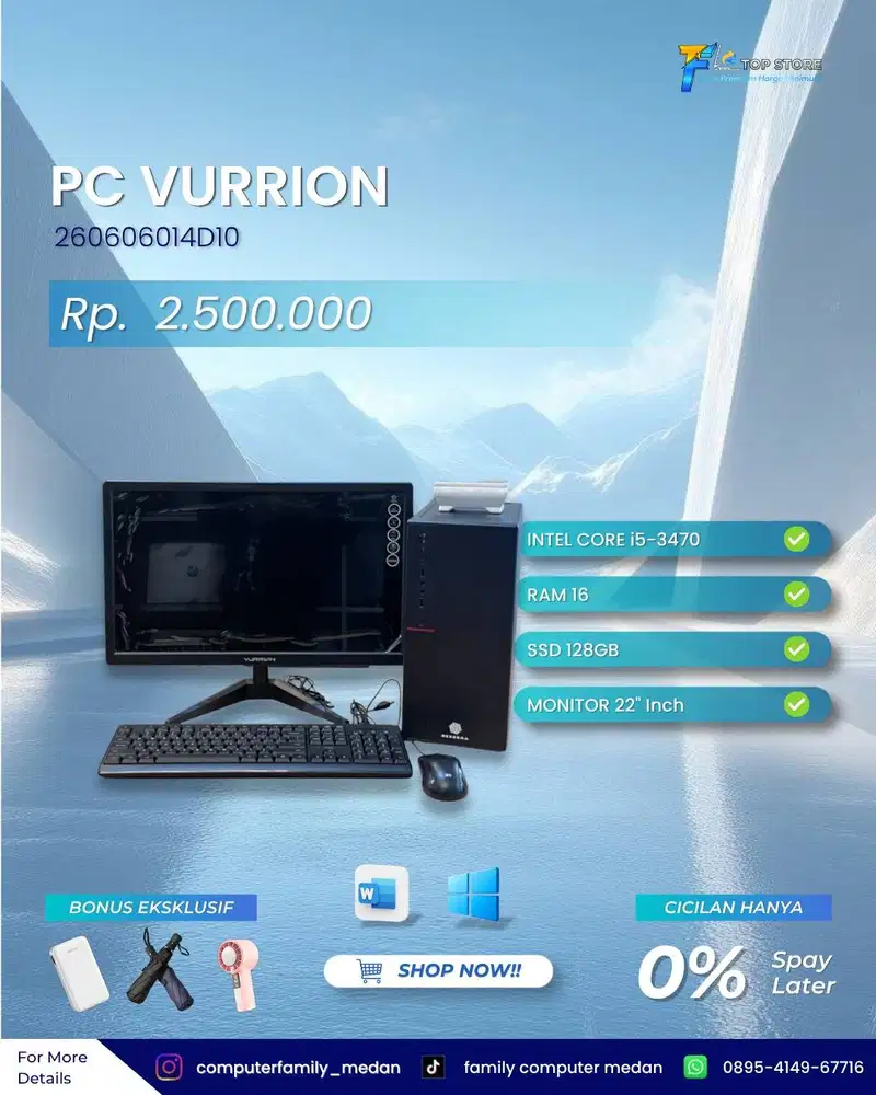 PC DEKSTOP VURRION VR22-E22S CPU INTEL CORE I5-3470 RAM 16 SSD 128GB F