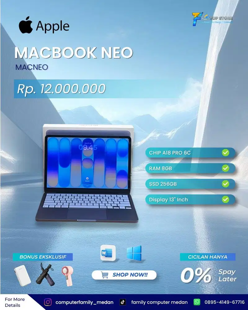 MACKBOOK NEO 2026 CHIP A 18 PRO 6C RAM 8 SSD 256 GB 13 INCH GARANSI RE
