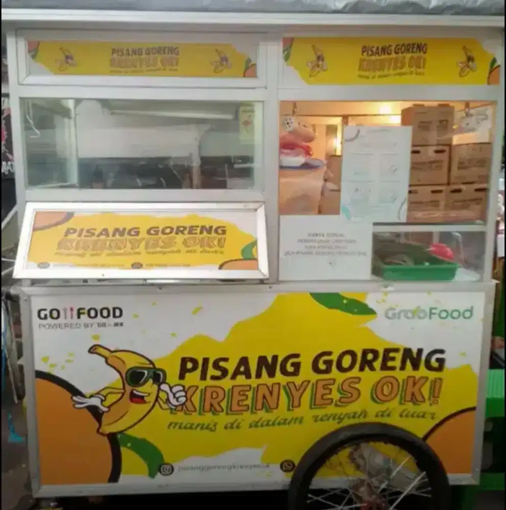 Dijual gerobak bekas pisang goreng body GRC + Kaca