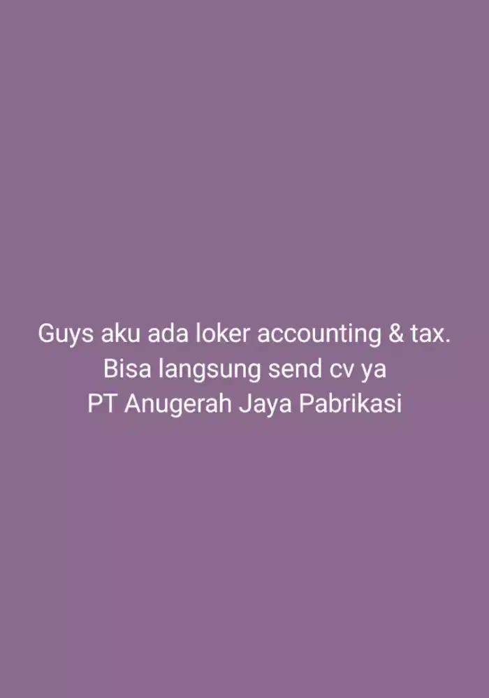 lowongan accounting & tax butuh cepat