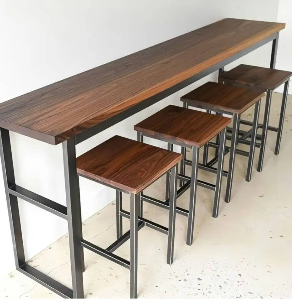 Meja Bar Industrial Minimalis Set 4 Kursi | Cocok untuk Cafe & Coffee