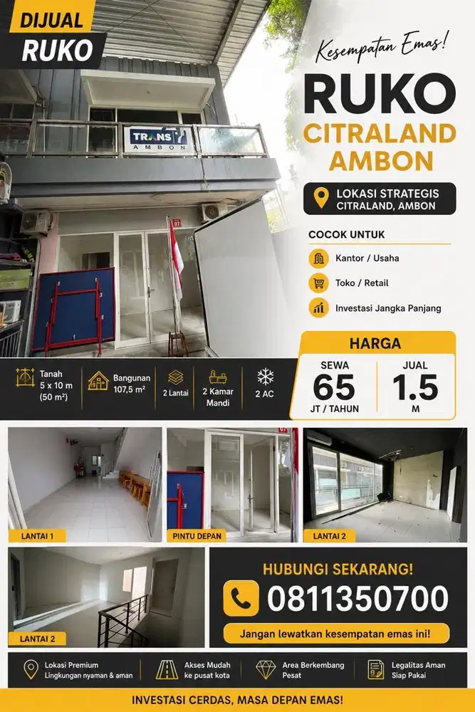 Ruko Strategis Citraland Ambon Dekat Area Komersial