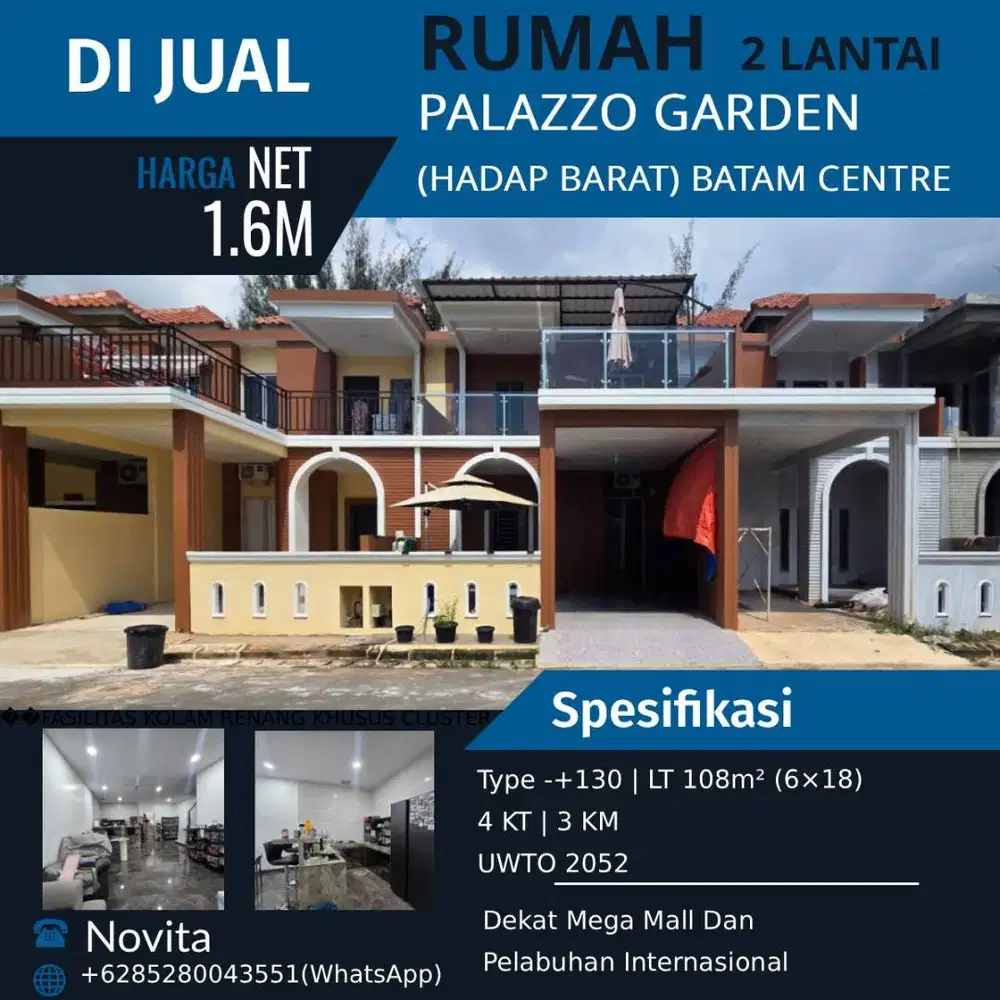 Rumah 2 Lantai Siap Huni PALAZZO GARDEN (Hadap Barat) Batam Center